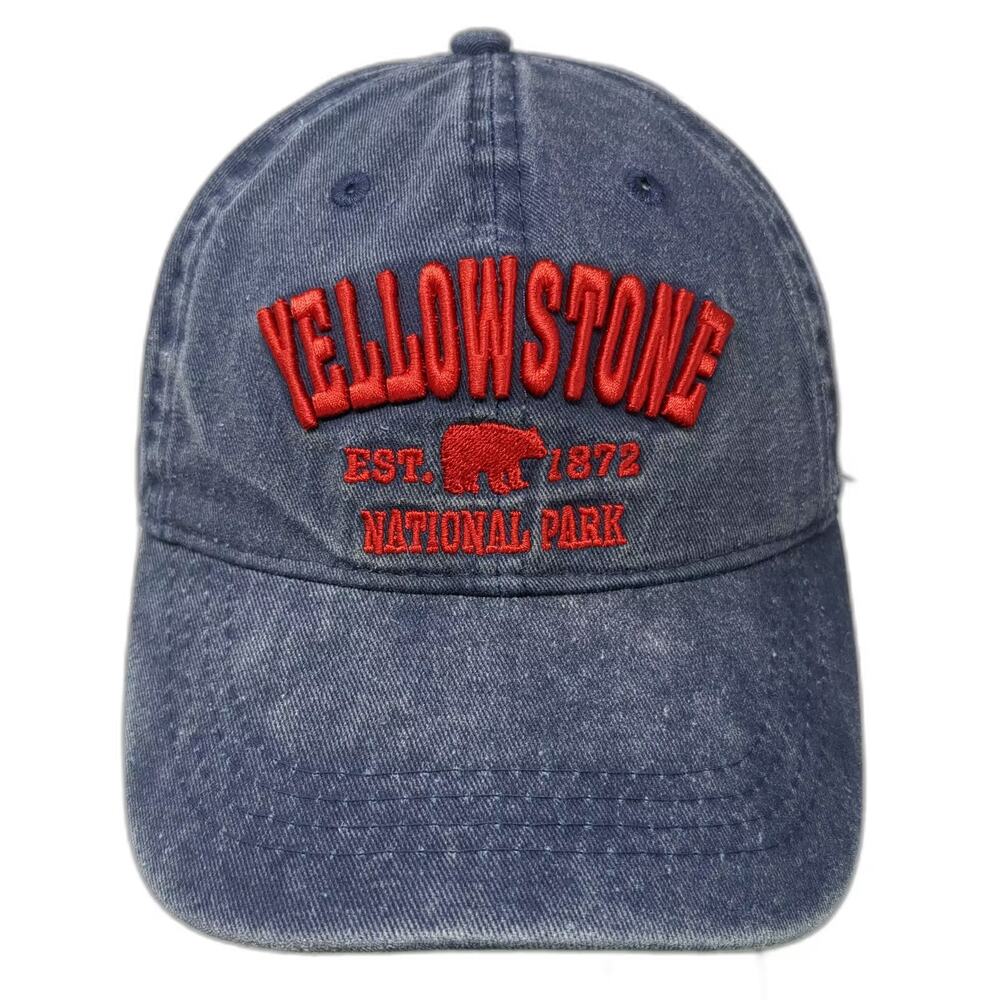 Lucky 7 Yellowstone National Park Bear Blue Red Baseball Cap Hat OS Strapback